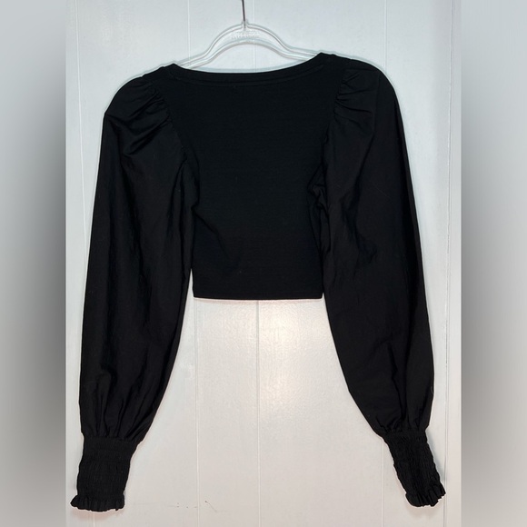 Zara Ribbed Puff Sleeve Crop Stretch Black Size Small - Picture 3 of 5